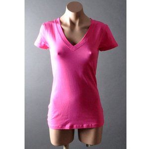 Fuchsia Pink V-Neck Short Sleeve T-Shirt Tee Top